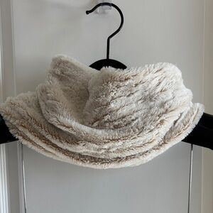 Plush luxe Faux Fur Cream Infinity Scarf - neck warmer winter white with tan